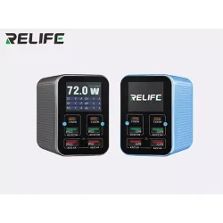 Relife Q4 72W 6-Port Dual PD + QC Smart Color Screen Fast Charger 